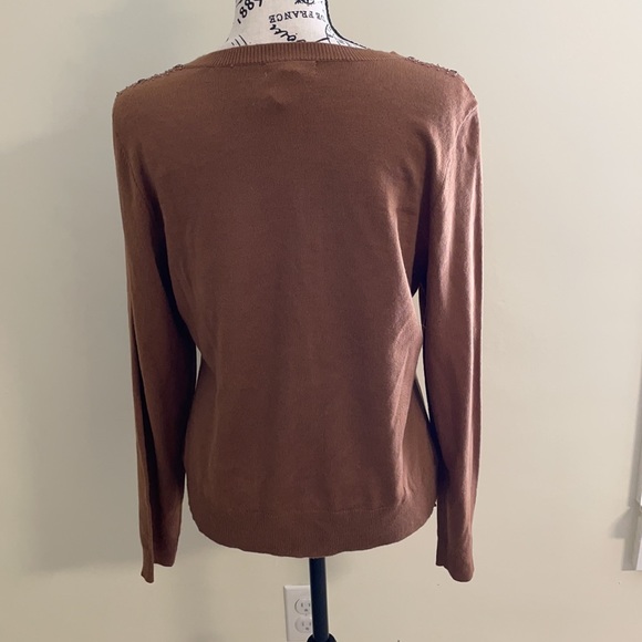 NWT New York & Company Brown Beaded Cardigan SZ L - Picture 5 of 9